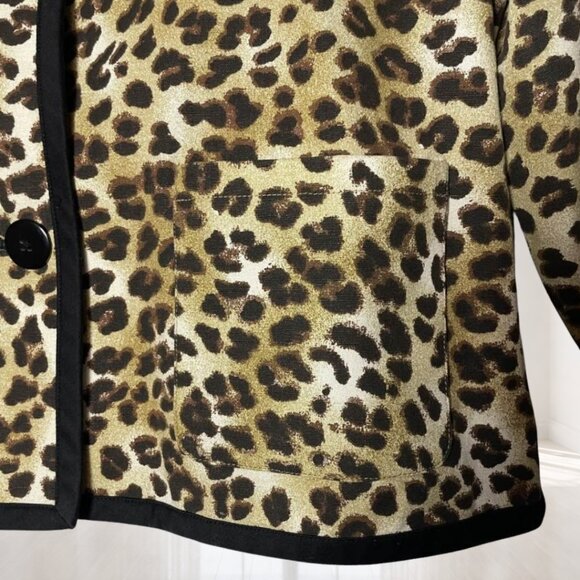 Monterey Bay Leopard Print Cotton Blazer Petite Medium Lined Animal Print Jacket - Picture 8 of 15